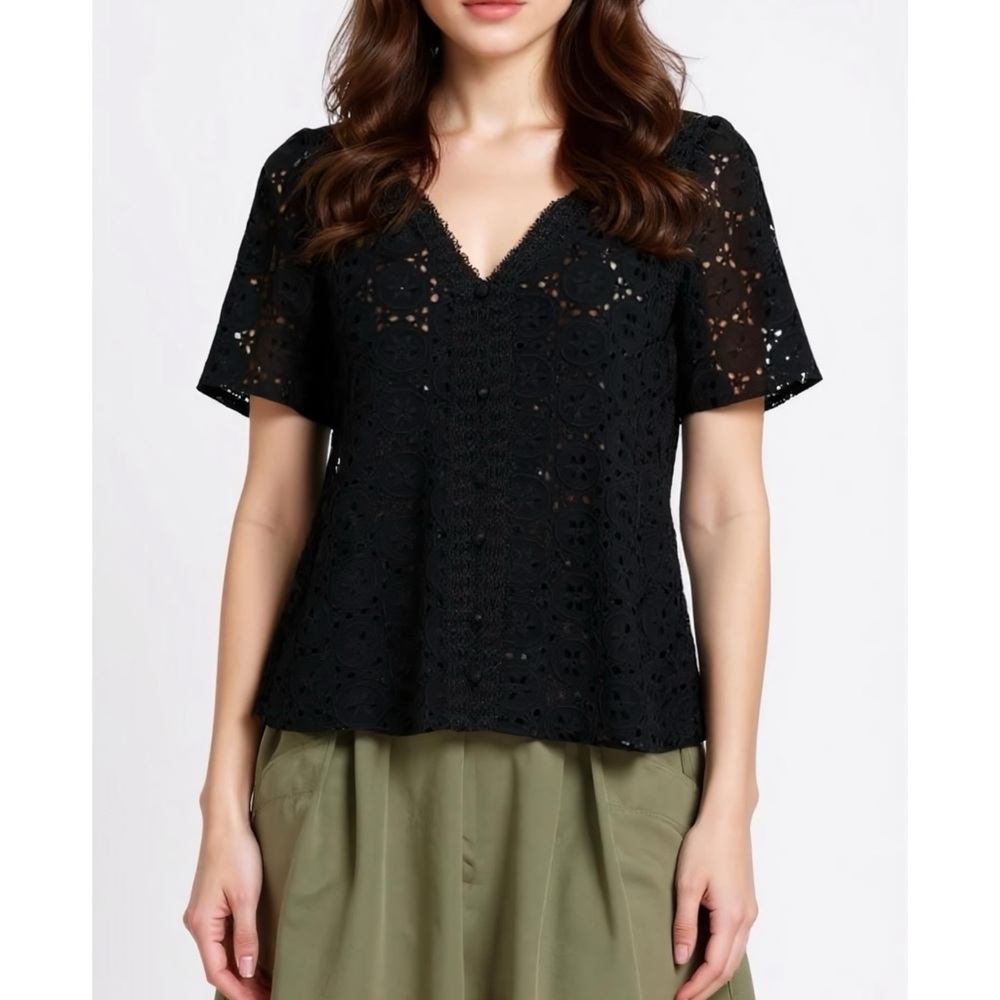 Sezane Black Lace Top